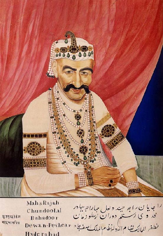 unknow artist Portrait of Maharaja Chandulal,Chief Minister of the Nizam of Hyderabad,Nawab Ali Khan,Asaf Jah Iv oil painting image